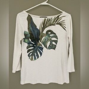 Tommy Bahama White Tropical Floral 3/4 Sleeve Top